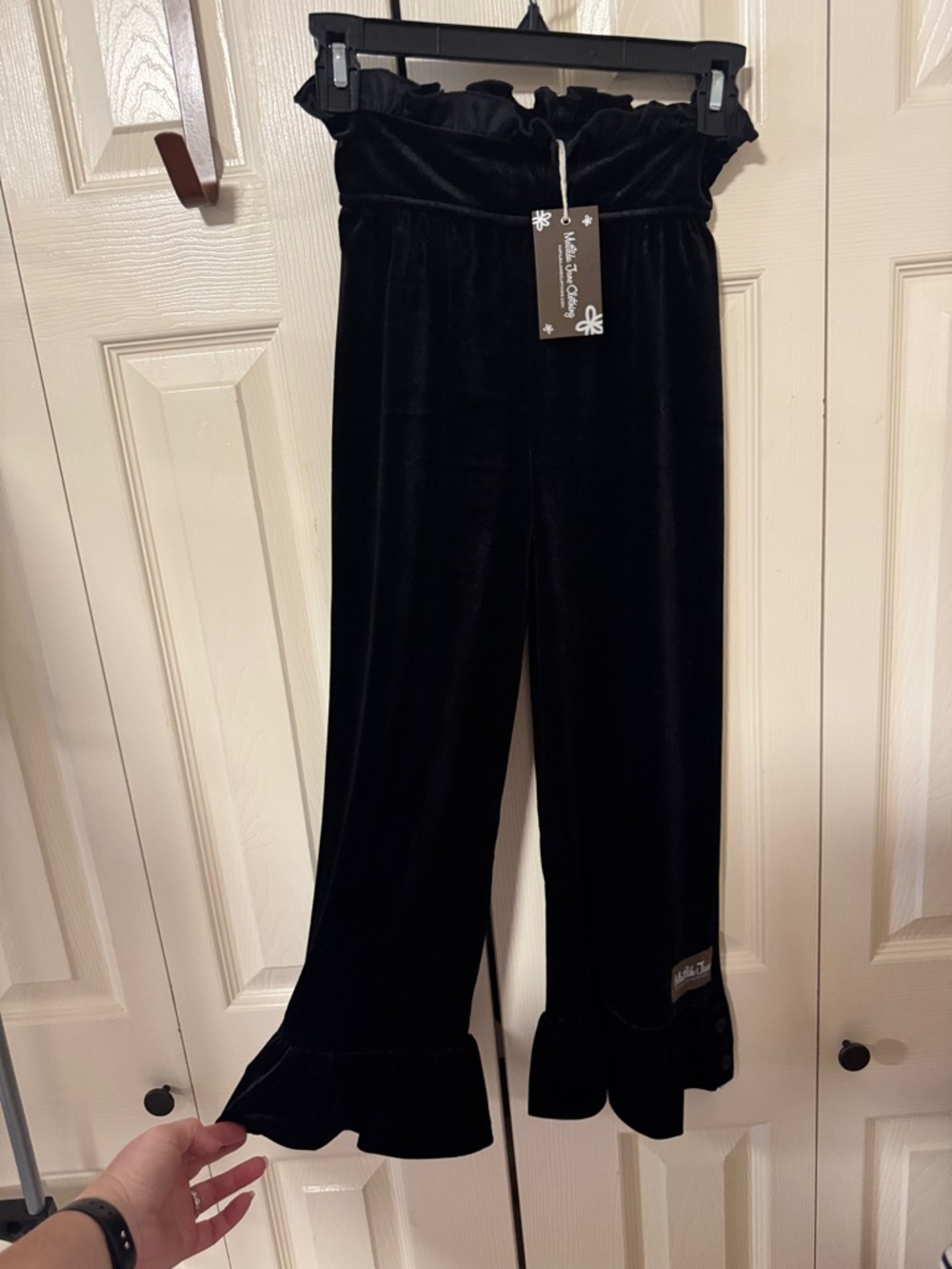 Matilda Jane Black Velvet Ruffle Hem Kids Pants size 12